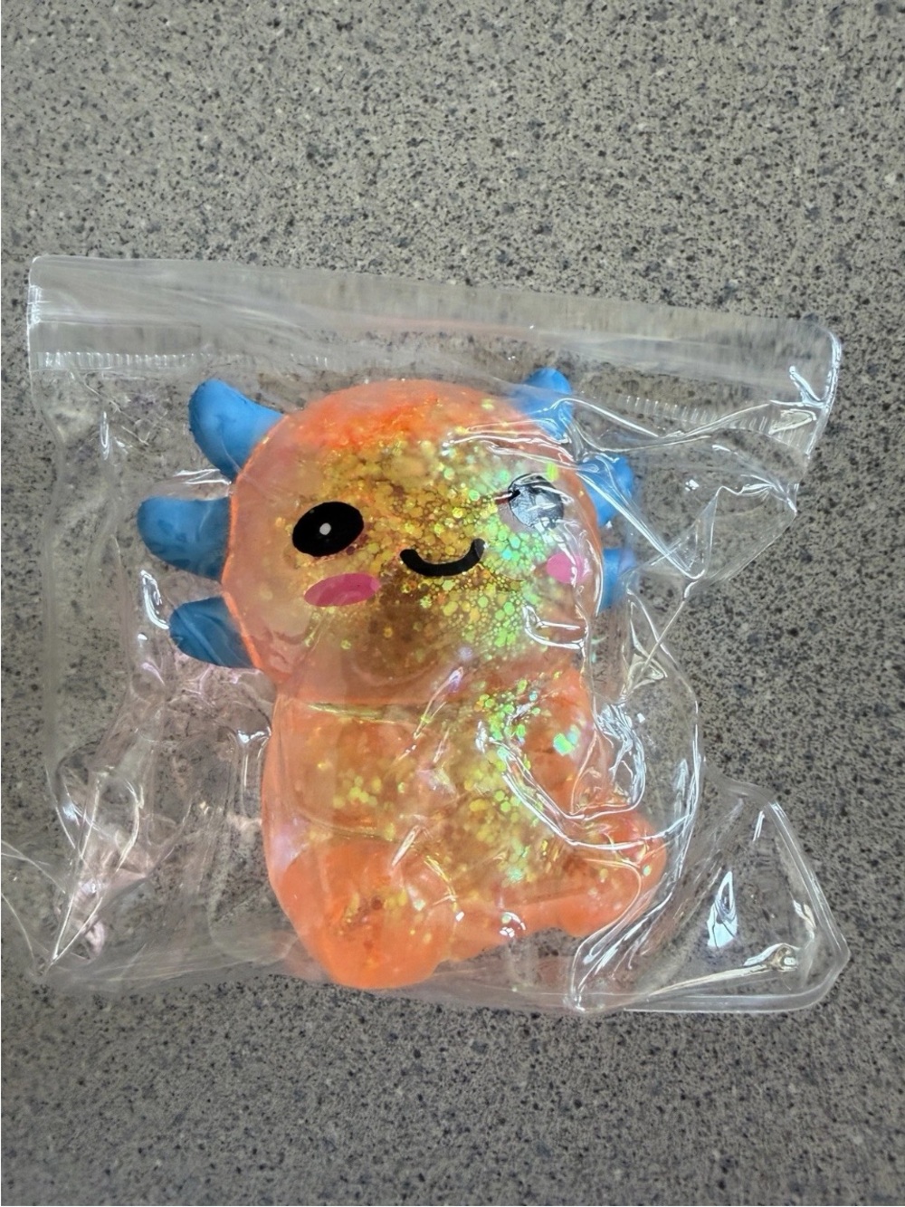 New Squishy Sensory Toy 3" Glitter Squeezy Sparkle Sugar Orange Axolotl Animal